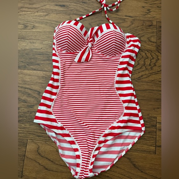 NWT - Belsira Neck-holder Candy Striped Vintage Style Swimsuit (RED) - Picture 4 of 12